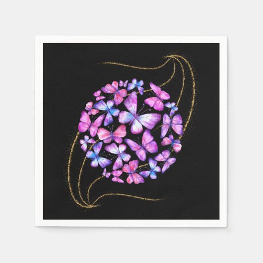 Mooie Waterverf Butterflies met Gold Bling Servet (Voorkant)