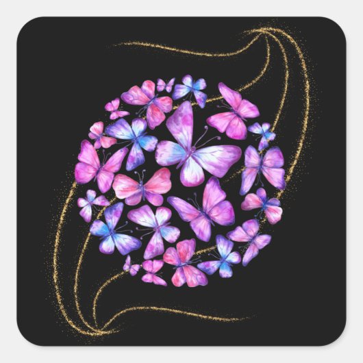 Mooie Waterverf Butterflies met Gold Bling Vierkante Sticker (Voorkant)