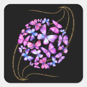 Mooie Waterverf Butterflies met Gold Bling Vierkante Sticker