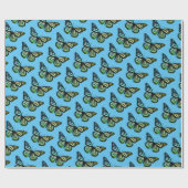 Mooie Waterverf Butterflies Pattern Blue Gold Cadeaupapier (Vlak)