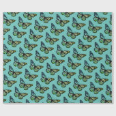 Mooie Waterverf Butterflies Pattern Gree Gold Cadeaupapier (Vlak)