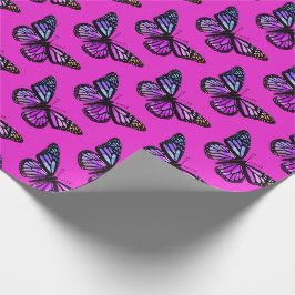 Mooie Waterverf Butterflies Pattern Hot Pink Cadeaupapier