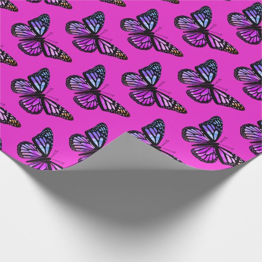 Mooie Waterverf Butterflies Pattern Hot Pink Cadeaupapier (Hoek)