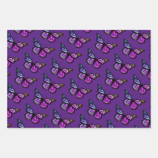 Mooie Waterverf Butterflies Pattern Paars Inpakpapier Vel (Voorkant 3)