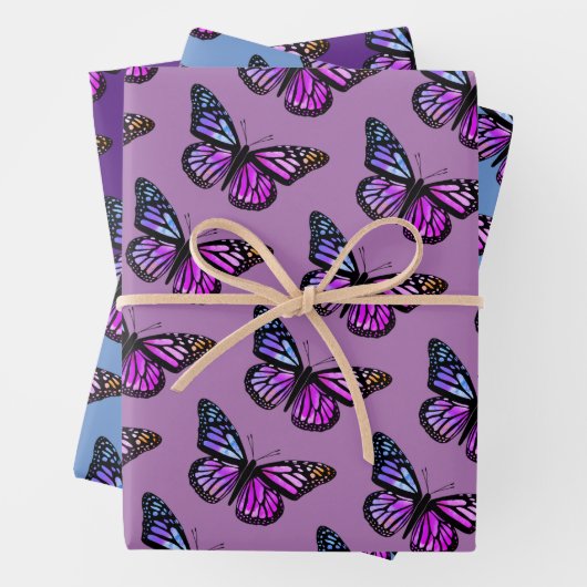 Mooie Waterverf Butterflies Pattern Paars Inpakpapier Vel (In situ)