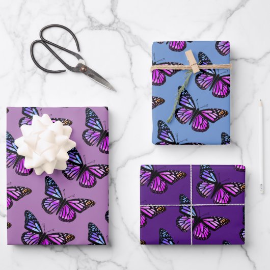 Mooie Waterverf Butterflies Pattern Paars Inpakpapier Vel (Voorkant)