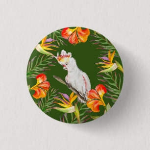 Mooie waterverf cacatau papegaai handtekening ronde button 3,2 cm