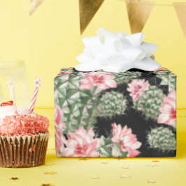 Mooie Waterverf Cactus Patroonroze groen Cadeaupapier