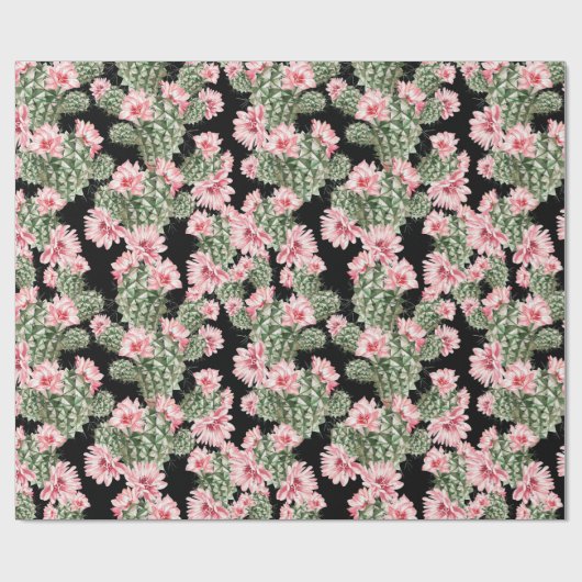 Mooie Waterverf Cactus Patroonroze groen Cadeaupapier (Vlak)