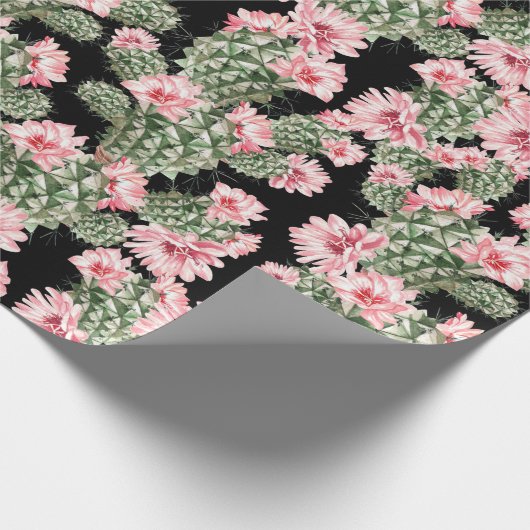 Mooie Waterverf Cactus Patroonroze groen Cadeaupapier (Hoek)