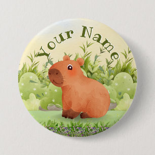 Mooie Waterverf Capybara Aangepaste Naam Ronde Kno Button 7,6 Cm