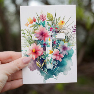 Mooie Waterverf Christelijk kruis Feestdagen Kaart