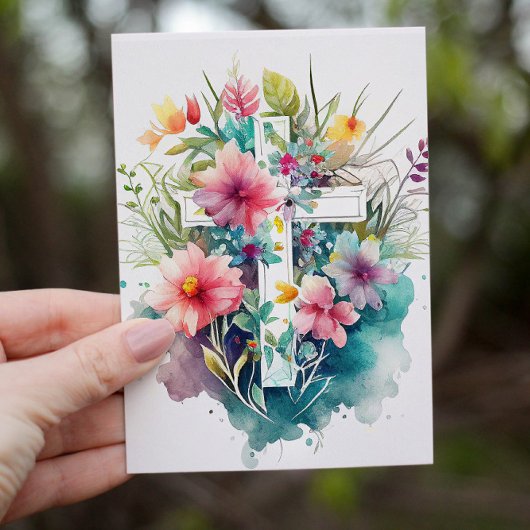 Mooie Waterverf Christelijk kruis Feestdagen Kaart