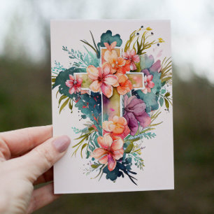 Mooie Waterverf Christelijke Cross Holiday Kaart