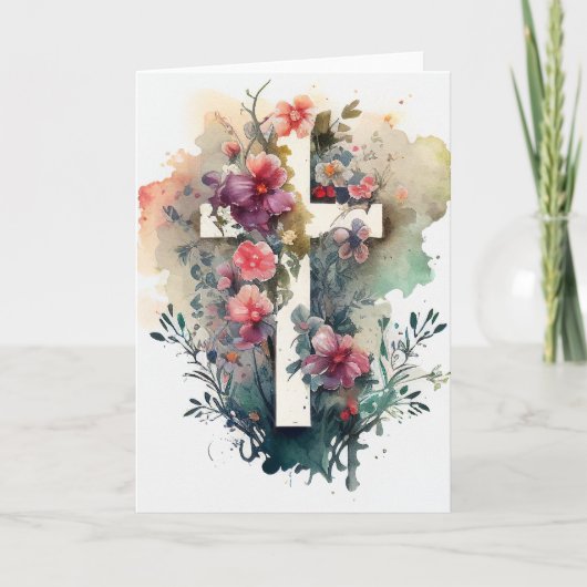 Mooie Waterverf Christelijke Cross Holiday Kaart (Voorkant)