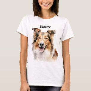 MOOIE WATERVERF COLLIE HONDENGEZICHT T-SHIRT