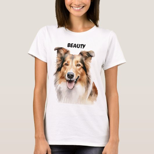 MOOIE WATERVERF COLLIE HONDENGEZICHT T-SHIRT (Voorkant)