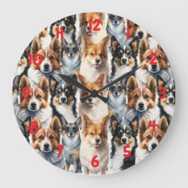 Mooie waterverf Corgi-hondpatroon Grote Klok