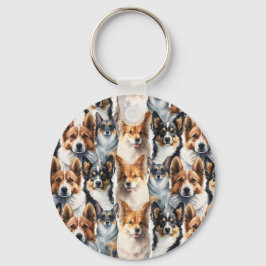 Mooie waterverf Corgi-hondpatroon Sleutelhanger