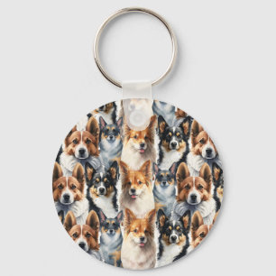 Mooie waterverf Corgi-hondpatroon                  Sleutelhanger