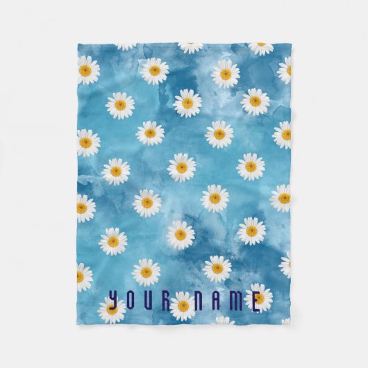 Mooie Waterverf Daisy Monogram Bloemenvlies Fleece Deken (Voorkant)