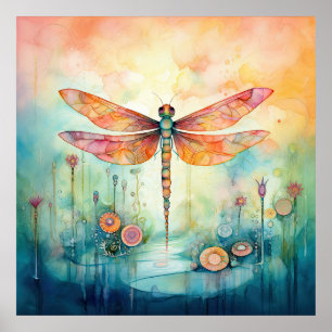 Mooie Waterverf Dragonfly Poster