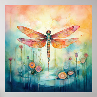 Mooie Waterverf Dragonfly Poster