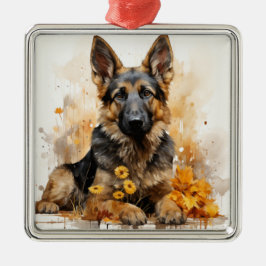 MOOIE WATERVERF DUITSE HERDER PUPPY DOG METALEN ORNAMENT