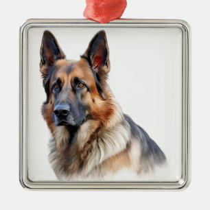 MOOIE WATERVERF DUITSE HERDER PUPPY DOG METALEN ORNAMENT