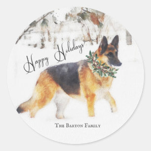 Mooie Waterverf Duitse herder vakantie Ronde Sticker