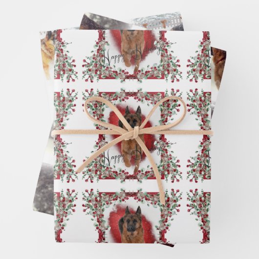 Mooie Waterverf Duitse herders kerstmis Inpakpapier Vel (In situ)