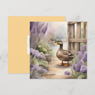 Mooie Waterverf Eend En Lavendel Blank Kaart