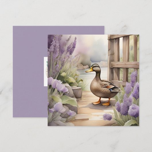 Mooie Waterverf Eend En Lavendel Dekbed  Kaart (Voorkant / Achterkant)