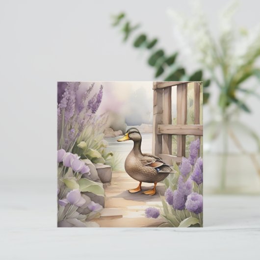Mooie Waterverf Eend En Lavendel Dekbed Kaart (Staand voorkant)