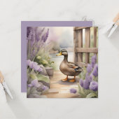 Mooie Waterverf Eend En Lavendel Dekbed Kaart (Voorkant / Achterkant in situ)