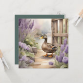 Mooie waterverf eend en lavendel deken  kaart (Voorkant / Achterkant in situ)