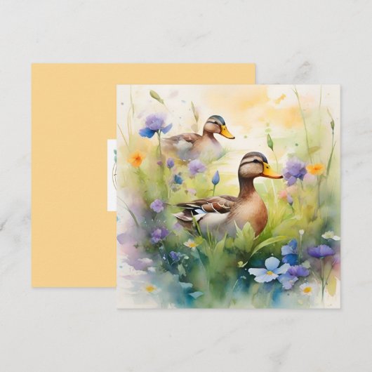 Mooie waterverf eend met wilde bloemen blanco  kaart (Voorkant / Achterkant)