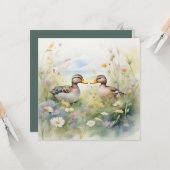 Mooie waterverf eend neus tegen neus blanco  kaart (Voorkant / Achterkant in situ)