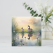 Mooie waterverf eend reflecterende deken  feestdagenkaart (Staand voorkant)