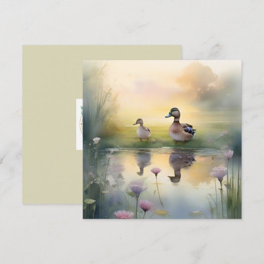 Mooie waterverf eend reflectie blanco feestdagenkaart (Voorkant / Achterkant)