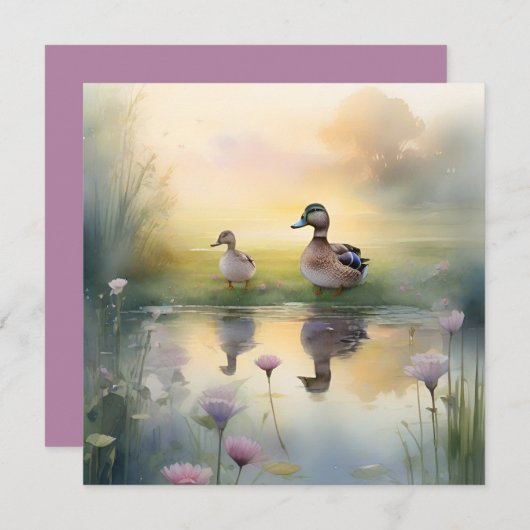 Mooie waterverf eend reflectie blanco feestdagenkaart (Voorkant / Achterkant)