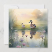 Mooie waterverf eend reflectie blanco feestdagenkaart (Voorkant)