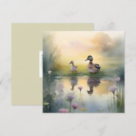 Mooie Waterverf Eend Reflectie Blank  Feestdagenkaart