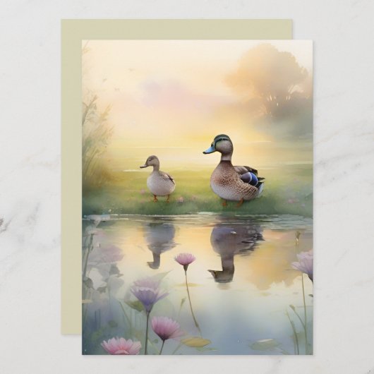 Mooie waterverf eend reflectiekleed kaart (Voorkant / Achterkant)