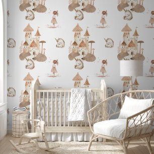 Mooie Waterverf Eenhoorn Kasteel Prinses Babykamer Behang