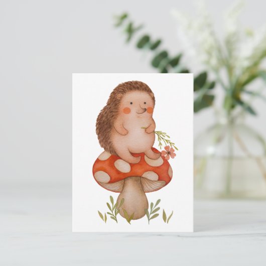 Mooie Waterverf Egel Op Een Paddenstoel Verjaardag Briefkaart (Staand voorkant)