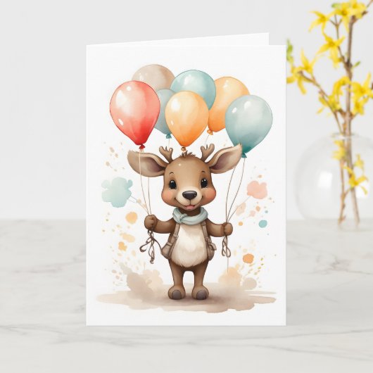 Mooie waterverf eland gele groene ballonnen blanco kaart (Gele Bloem)