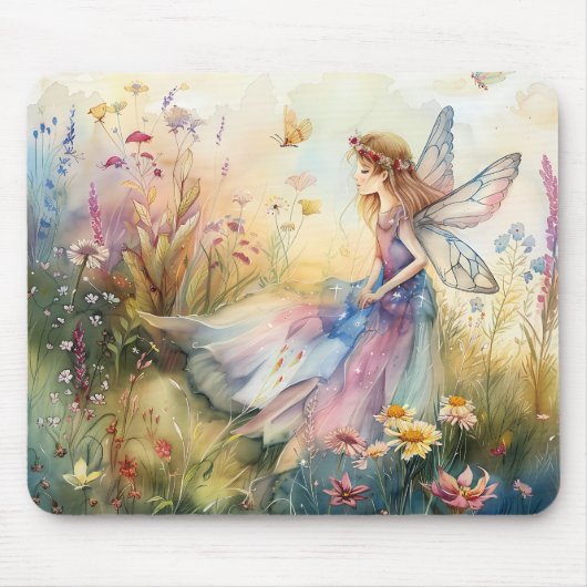 Mooie Waterverf fee in weide Muismat (Voorkant)