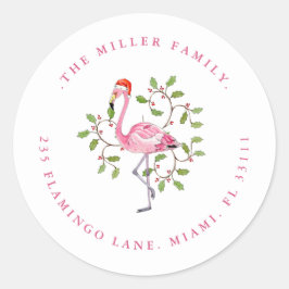 Mooie waterverf Flamingo Vakantie Adreszegel Ronde Sticker