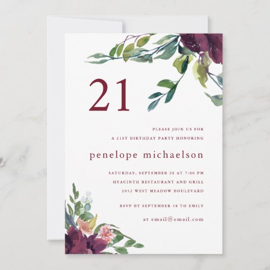 Mooie Waterverf Floral 21e Verjaardag Kaart (Voorkant)